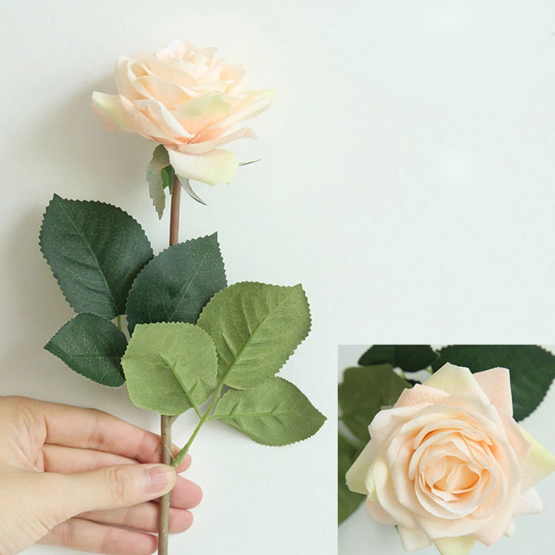 Artificial de alta calidad Tacto Real 3 flores rosa para Decoraciones de boda