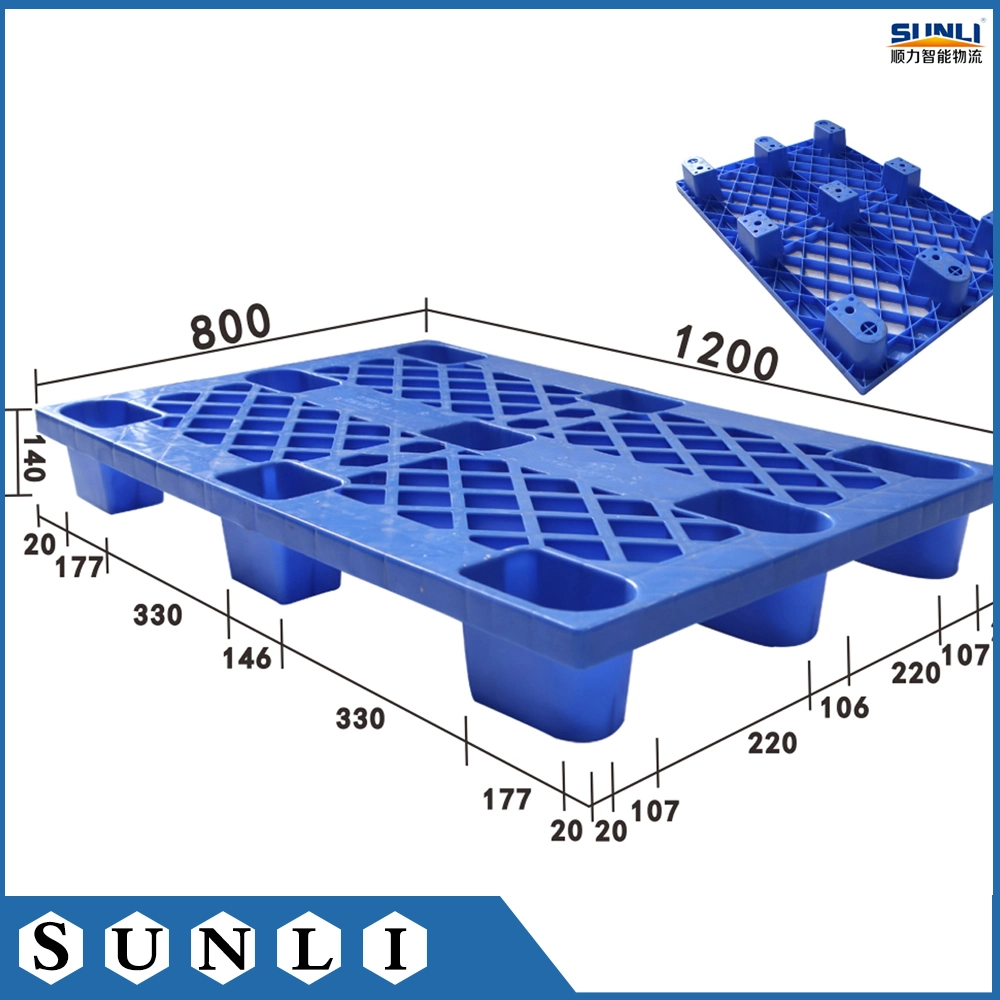 1200*800*140mm Single Faced Nestable Plastic Pallet with 9 Feet