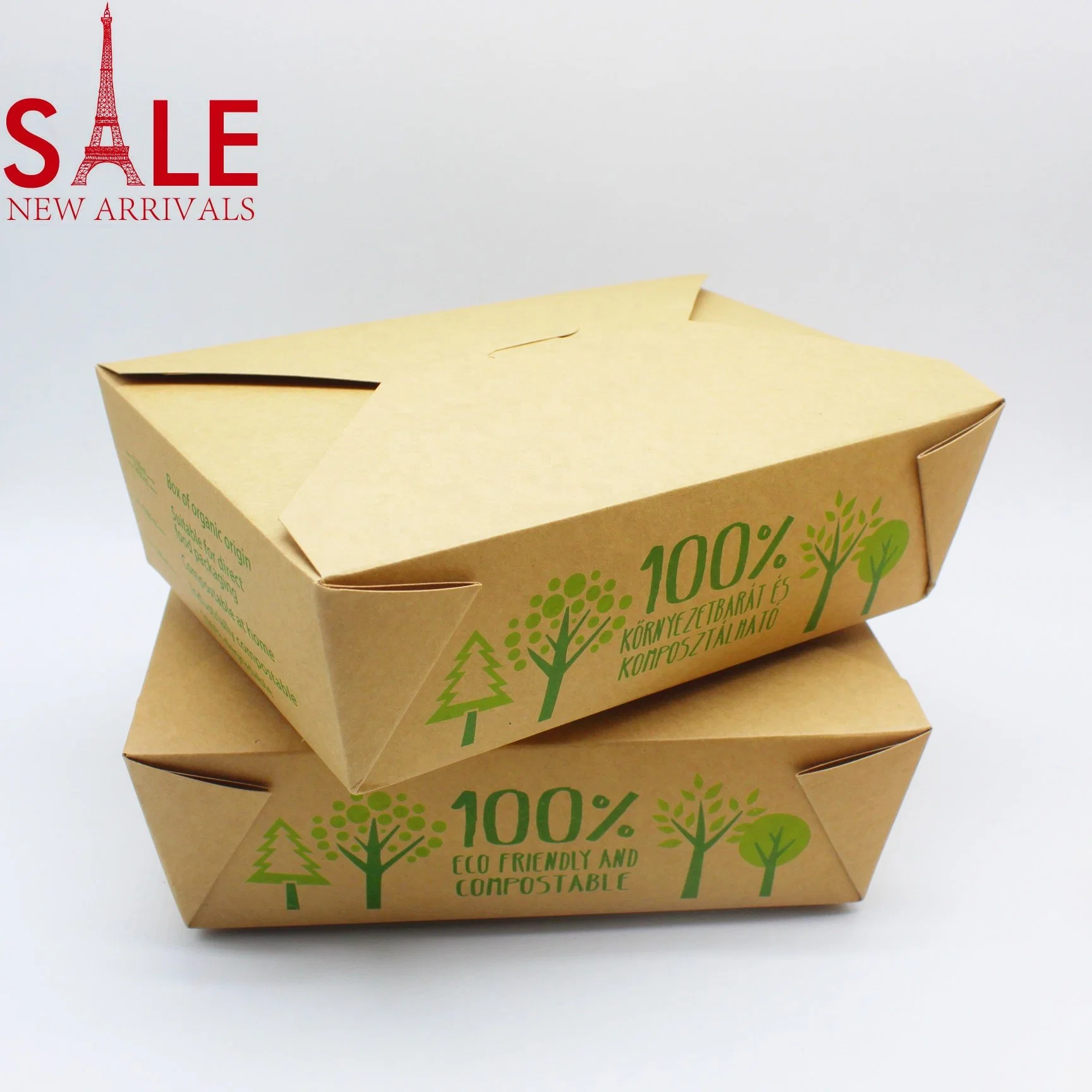 Food Grade Biodegradable PLA PE Coated Fastfood Packing Paper Container Take Away Food Container Packaging Paper Box