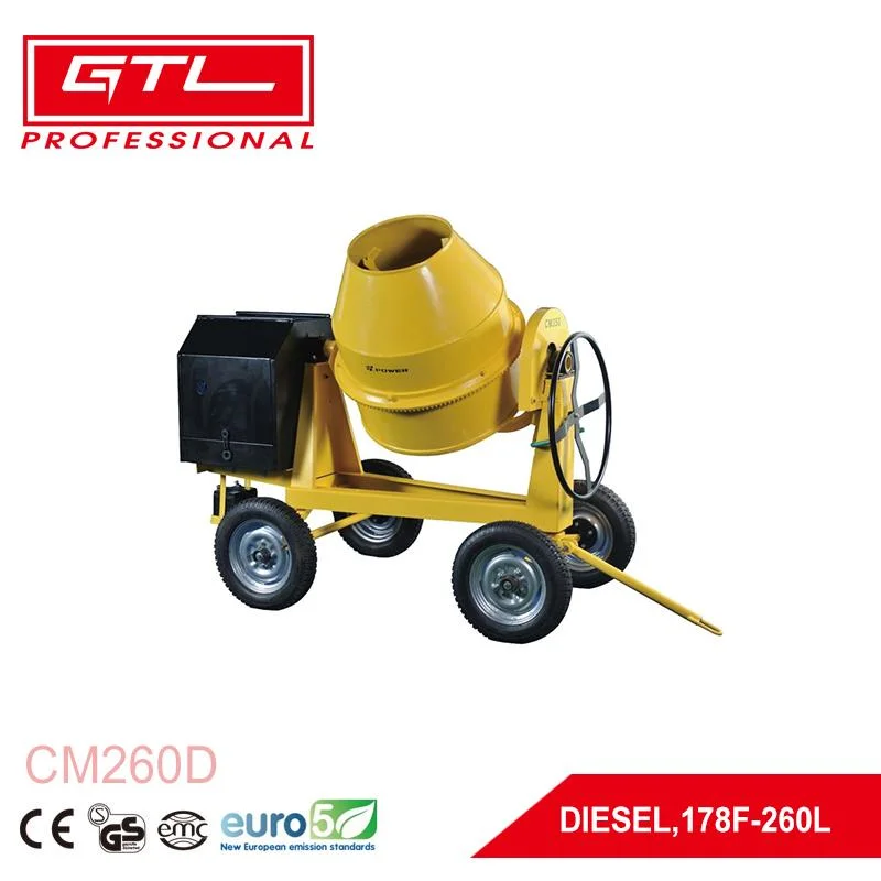 260L Drum Capacity Construction Equipment Cement Mixer Concrete Machinery Mixer with Diesel, 178f Engine (CM260D)