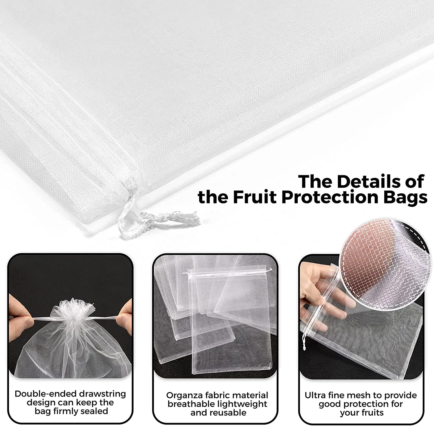 100% New HDPE Plastic Fruit Nets Green Fruit Protector Bags, 6 X 8 Inch Fruit Mesh Bags with Drawstring, Garden Fruit Mesh Bags, Protect Plants From Pests, Bird