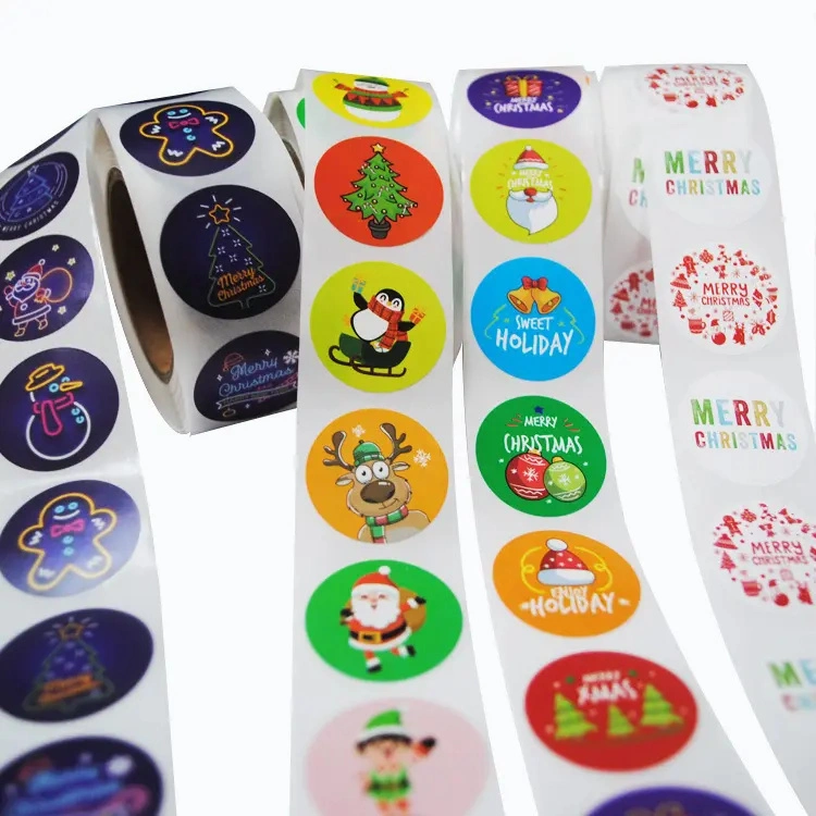 Deco Sticker Custom Christmas Sticker Roll Set Labels, Christmas Logo Decoration Wrapping Packaging Stickers for Kids Gift