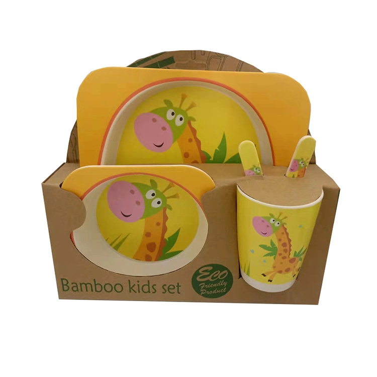 Wholesale Eco Safety Natural Baby Bamboo Fiber 5PC Tableware Baby Plate Set