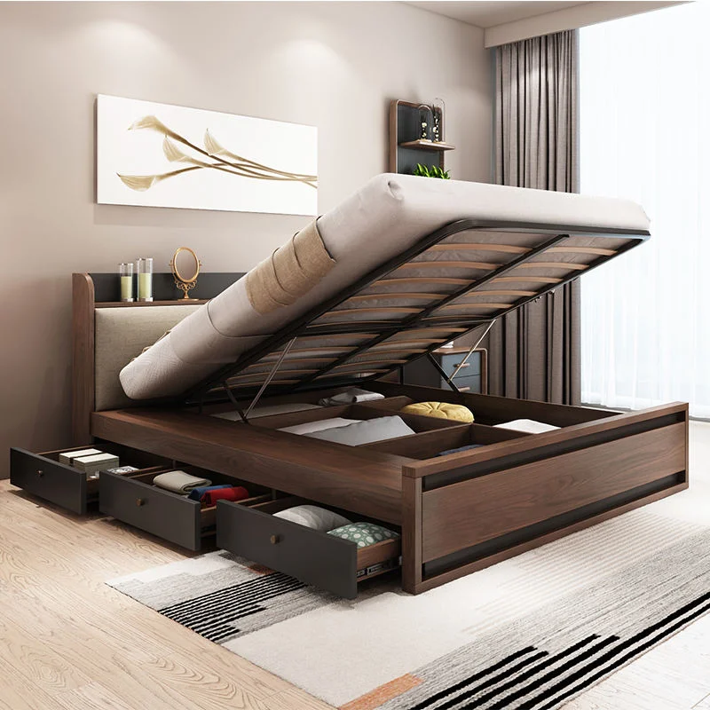 Modern Bedroom Furniture Storage with USB Interface and Drawers Double Bed