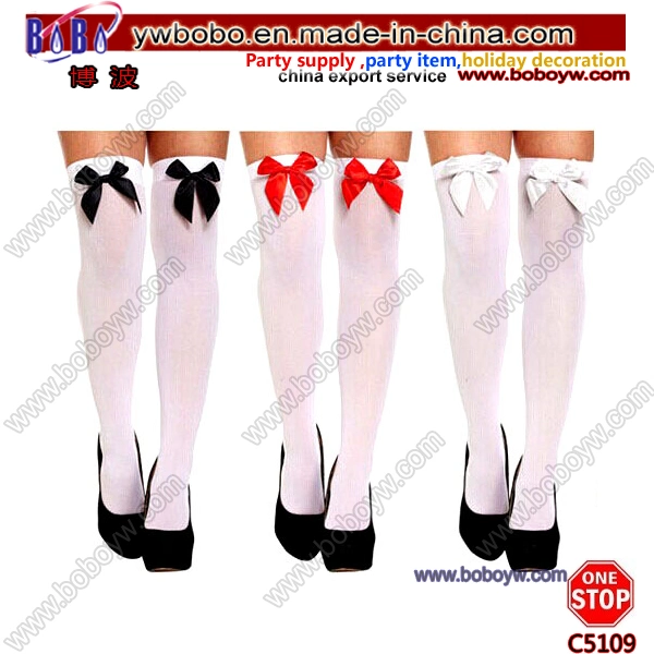 School White Socks Dance Stockings with Gingham Bow Christmas Gifts (C5108)