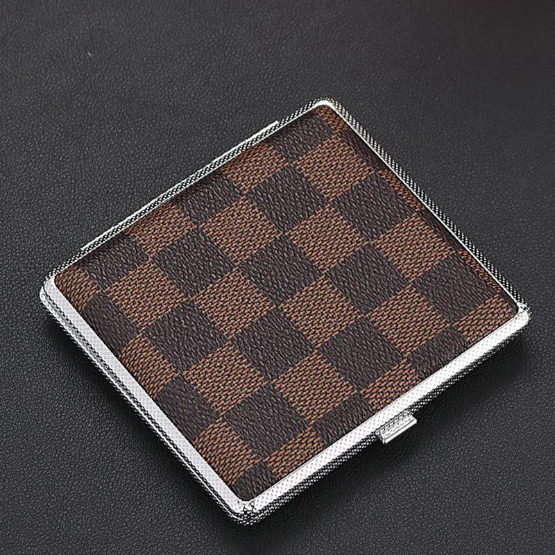 Ea224 Luxury Leather Cigarette Cases Flip Top Hard Portable Custom Brand Metal Protective Waterproof Silver Metallic Stainless Personalized Cigarette Case