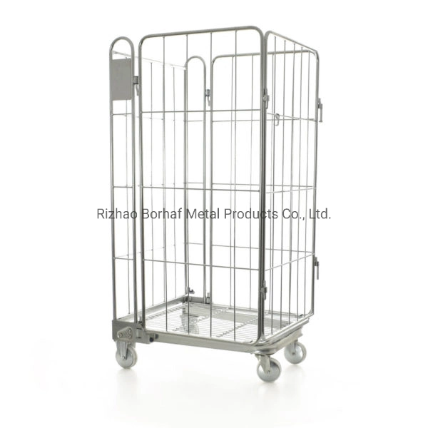 Logistic Platform Steel Wire Foldable Roll Container Cart Warehouse Trolley Cart Storage Cage