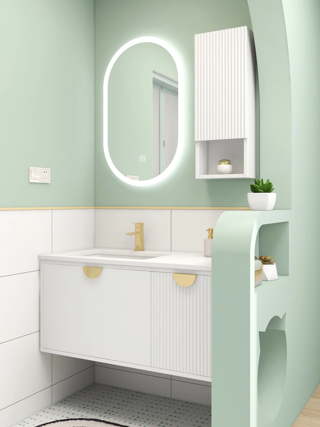 Sales Promotion High quality/High cost performance Solid Wood Bathroom Cabinet Made in China Modern White Mirror Cabinet Vanity Sets