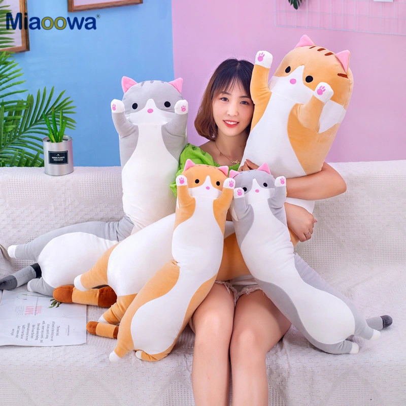 2021 Fashion Cute Soft Cat Plush Toys Stuffed Pause Office Long Pillow Gift Doll for Kids