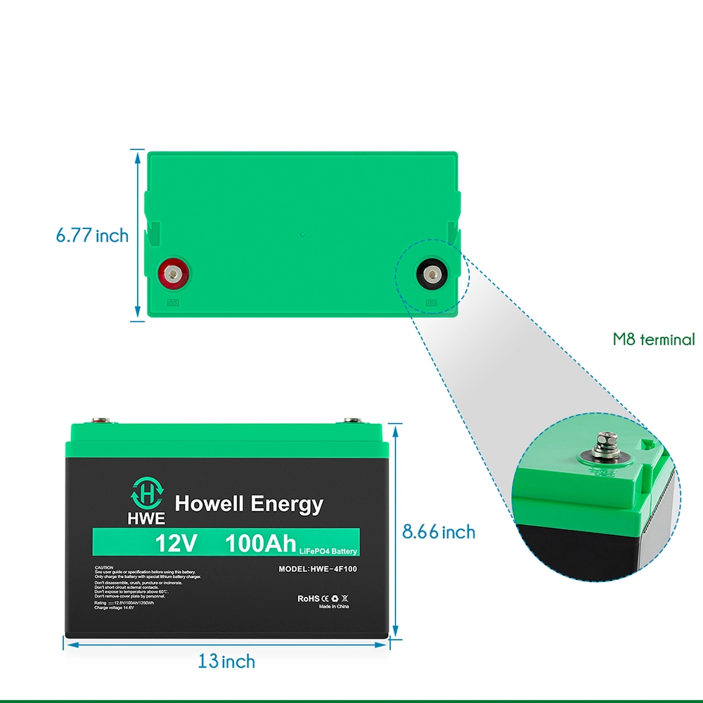 Wiederaufladbarer 12V 100Ah Lithium-Ionen-LiFePO4-Akku für Solarenergie Lagerung/Wohnmobil/Golfwagen/Yacht/Marine/Home ESS