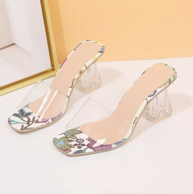 Ankle Wrapped Rhinestones Slingbacks Transparent PVC High Heel Pumps Crystal Clear Heels