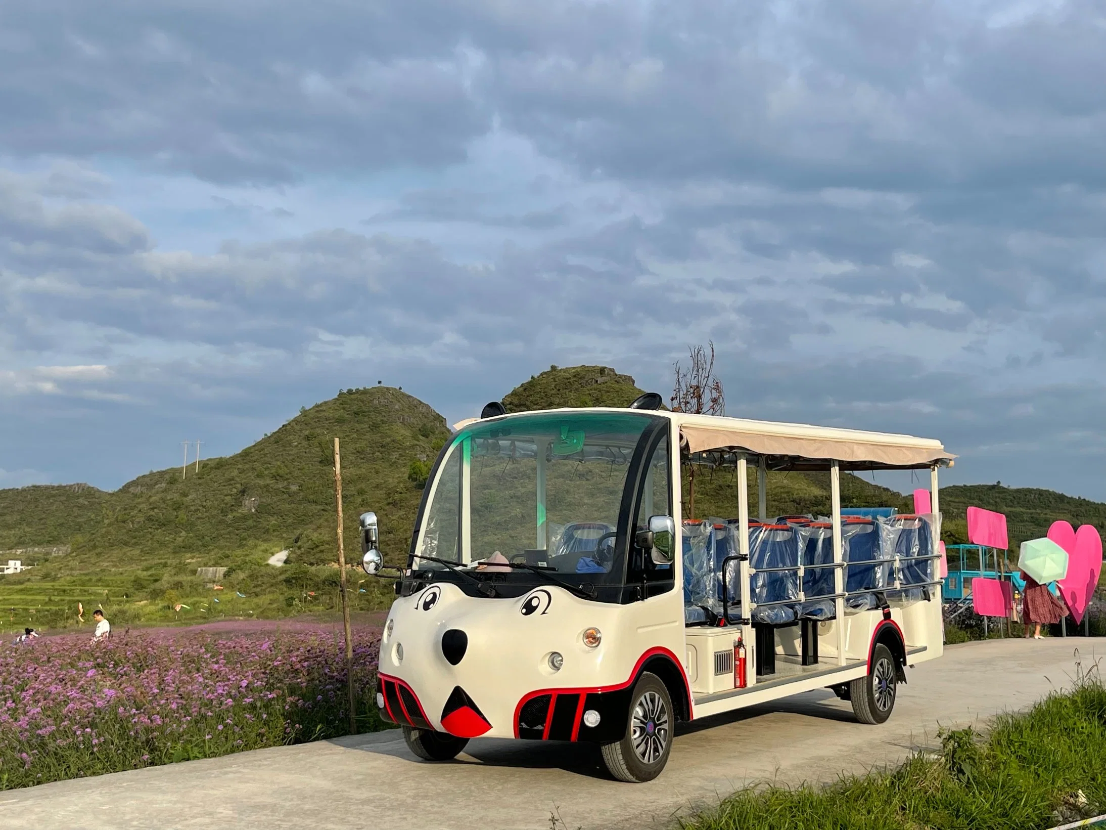 Original Factory 14 asientos de combustible abierto Puppy estilismo autobús turístico Mini bus