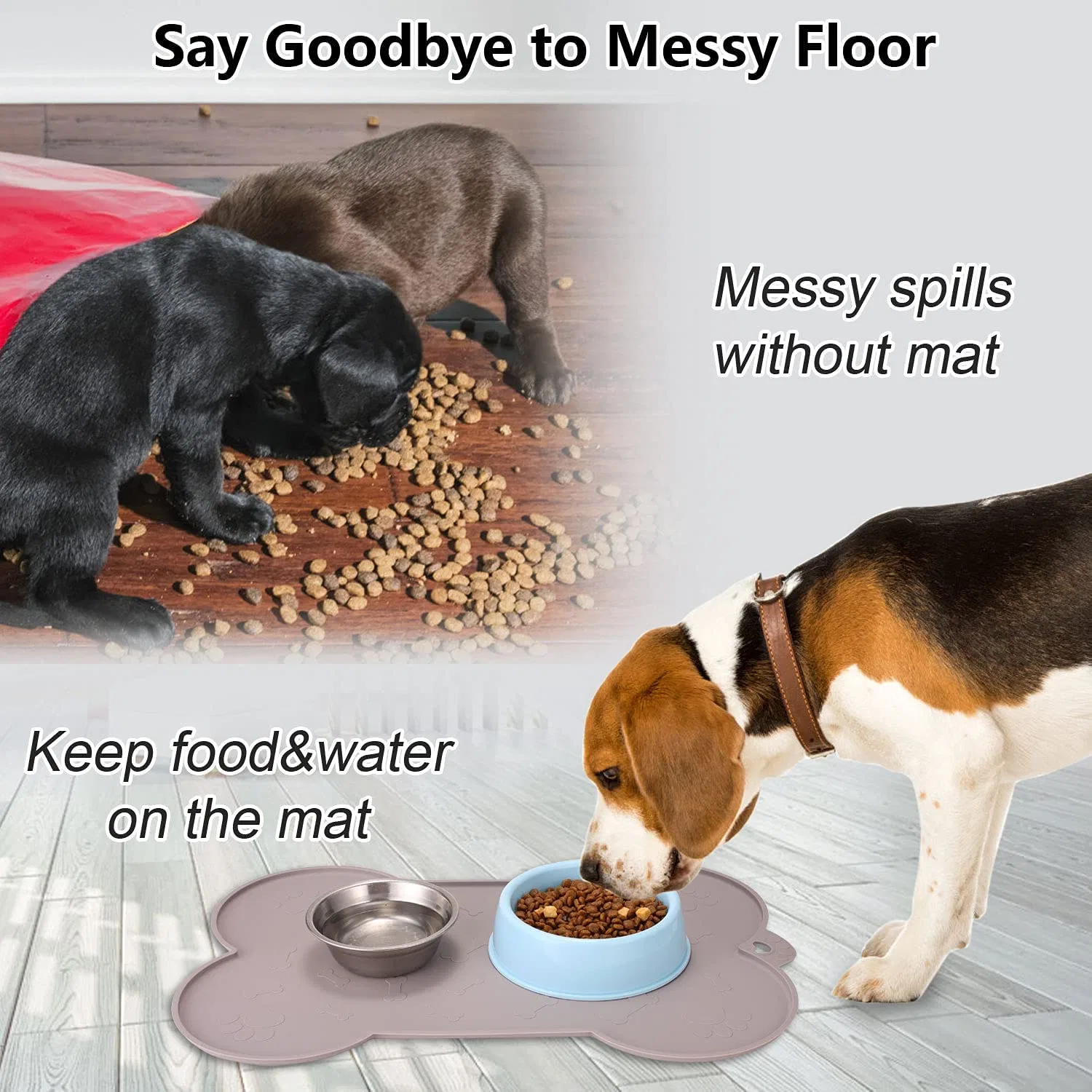 Dog Mat for Food and Water Pet Cat Large Small Silicone Rubber Plastic Waterproof Feeding Eating Dish Placemat Trays with Edges Lip for Floor