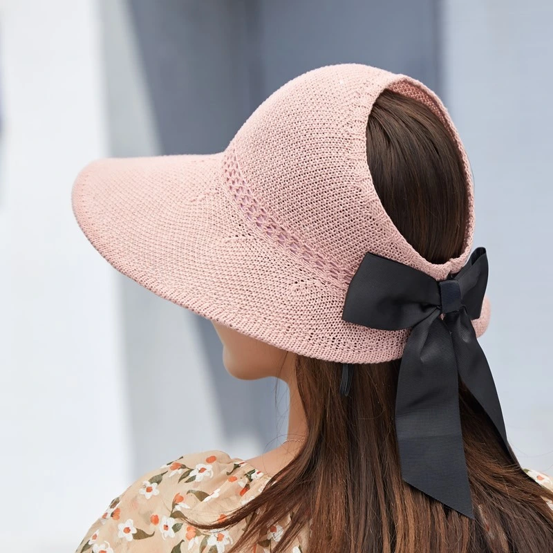 Women Fashion Breathable Sumber Knitted Visor Hat with Big Brim and