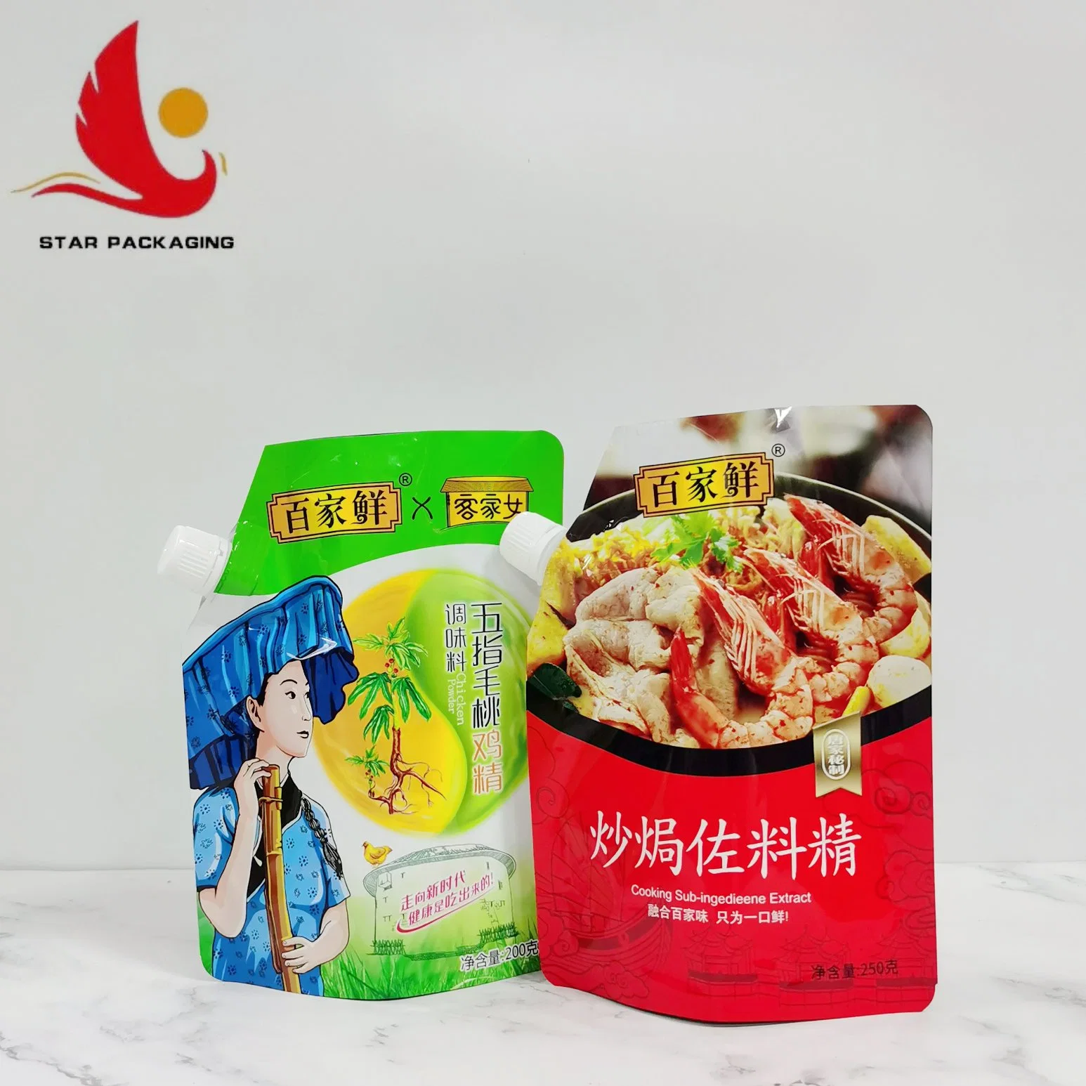 Custom Printed Food Plastic Packing Bag Spout Pouch with Seasoning