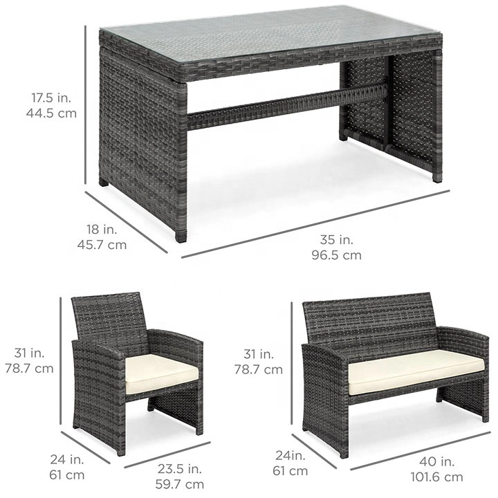 Verkauf von 4 Stück Moderne Sektional Outdoor Handgefertigte Rattan Möbel Sofa-Set mit Tischstuhl für Hotel/Wohnzimmer/Zuhause/Büro/Essen