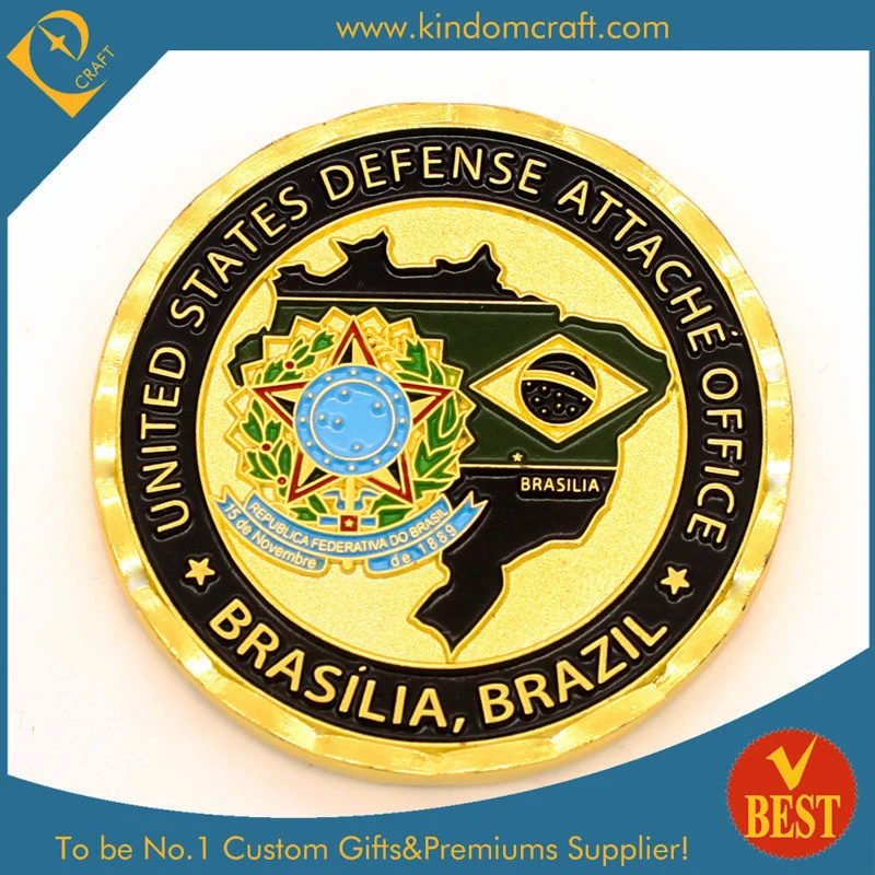 Wholesale/Supplier Custom Design Your Own Logo Enamel Diamond Edge Gold Defense Coin for Police Military