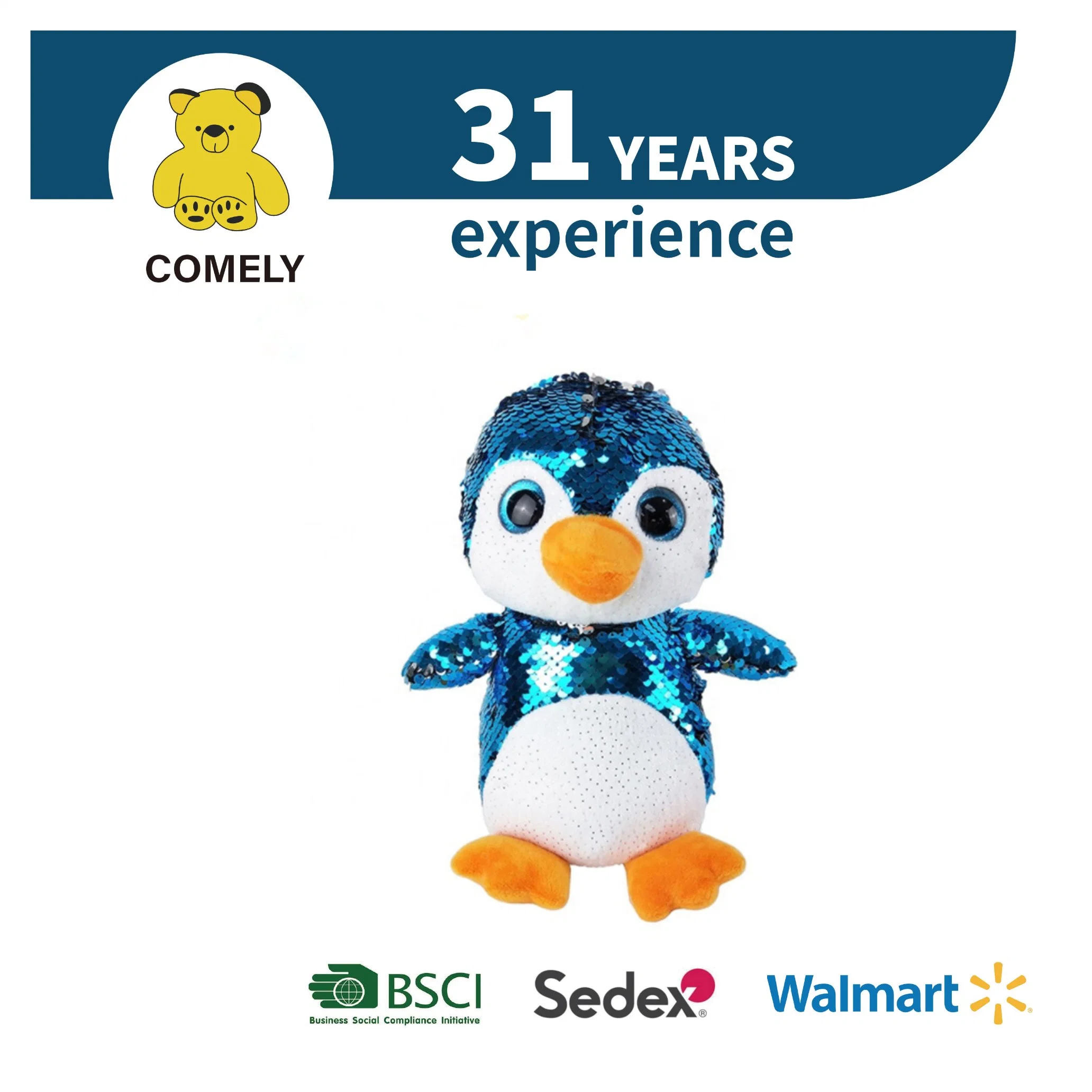 OEM weich gefüllte Tier benutzerdefinierte Pailletten Spielzeug Plüsch Puppen Maskottchen Pinguin Plüsch weich Kinder Spielzeug Maskottchen BSCI Sedex ISO9001