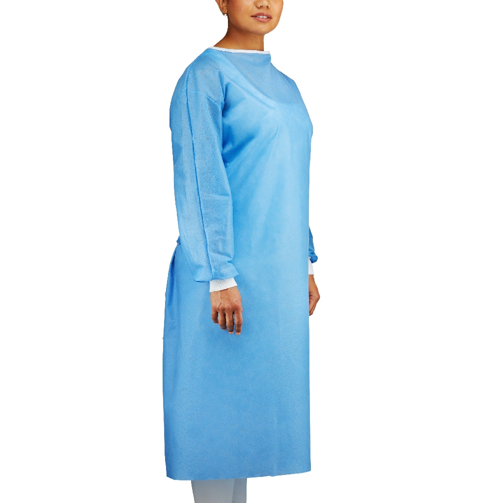 Medical Instrument Disposable Surgical Gown Waterproof Blue Color Knit Cuffs Medical SMS Isolation Gown CE/FDA in Stocks