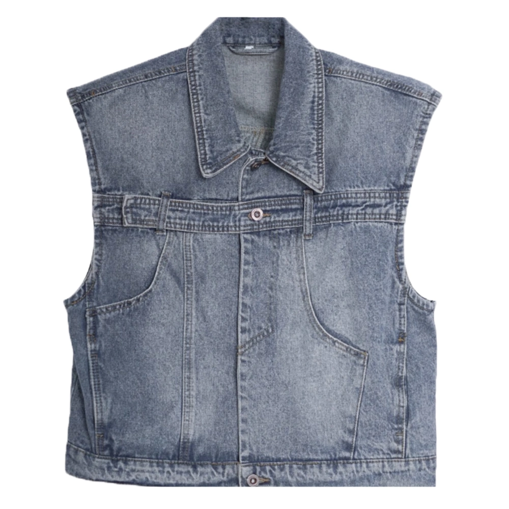 Fast Delivery Women Sleeveless Distressed Denim Vest Jacket Button Crop out Wear