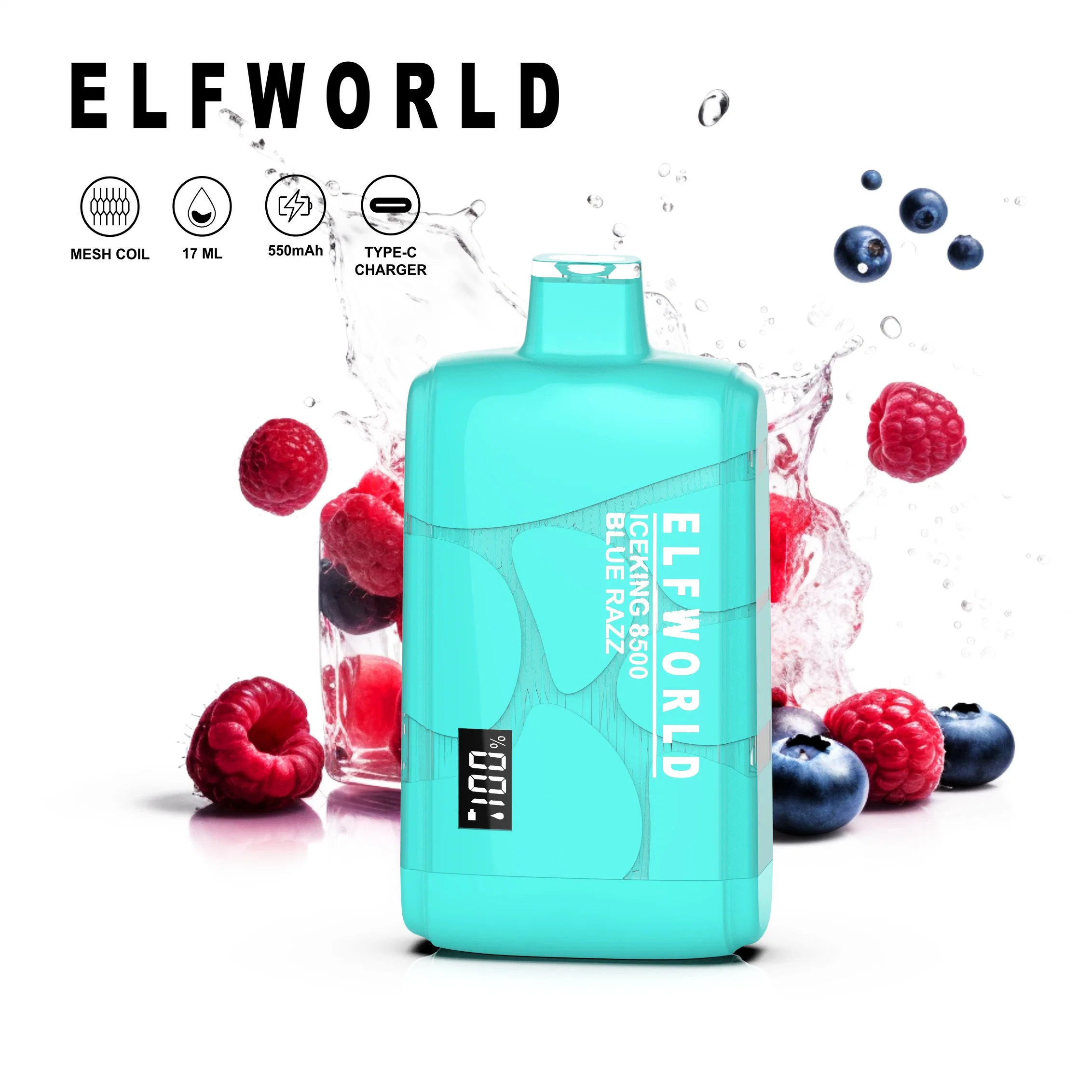 Elfworld Iceking 8500 OLED Display Smart Multiple Flavors Lost Vape قلم vape vaporizer للقص بقالب بقلم "غيمة كبيرة" لقلم "بلورة" بقالب قابل للاستخدام مرة واحدة مصنع 9000 بوف E السجائر