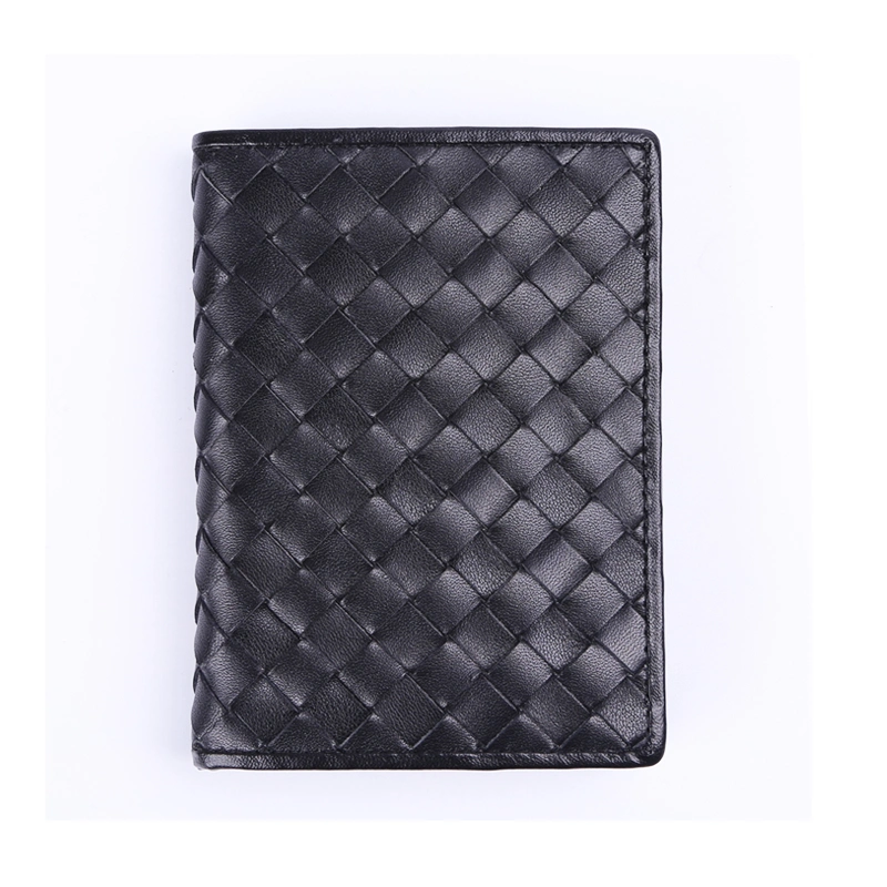 Weave Decoration Genuine Leather Small Wallet RFID Safe Knit Coin Purse Slim Plait Leather Card Holder