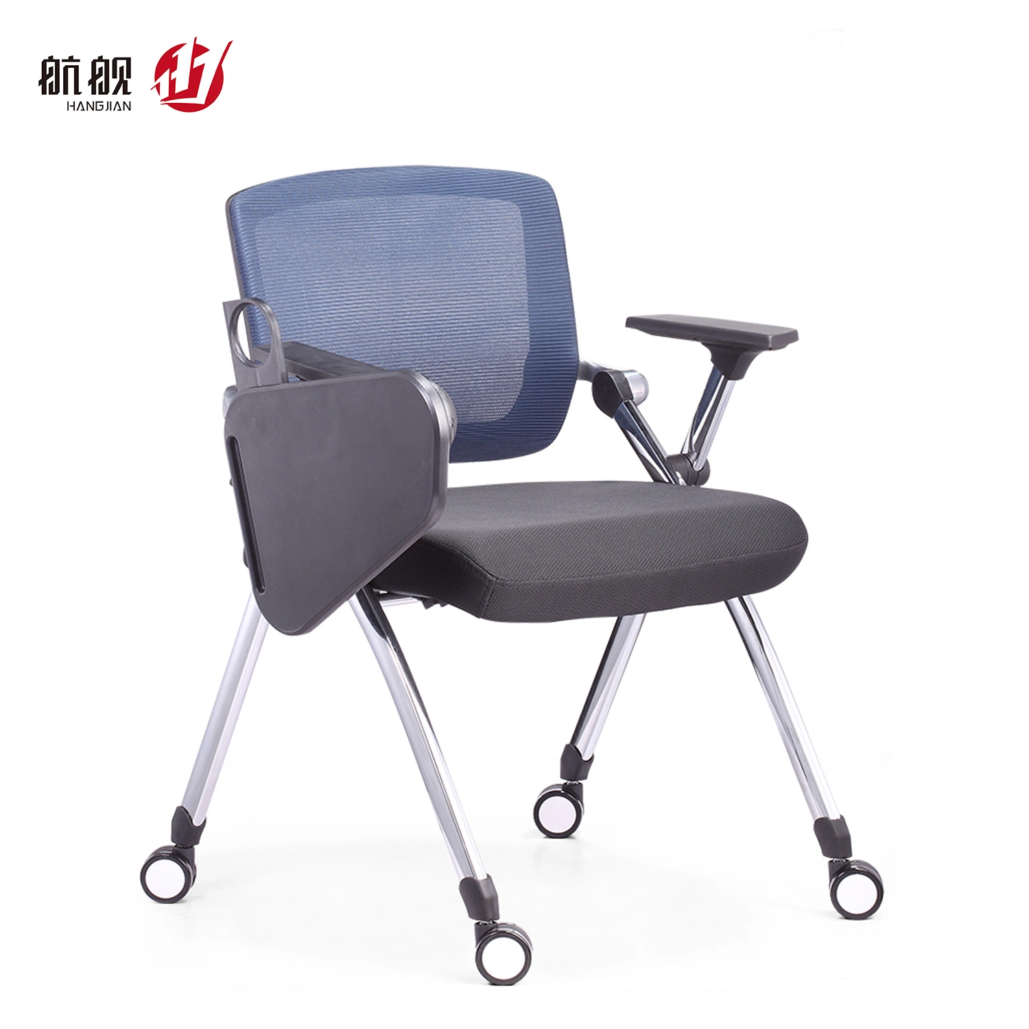 Foldable Training Chairwith Wheels Writing Table Cup Holder for Meeting Room