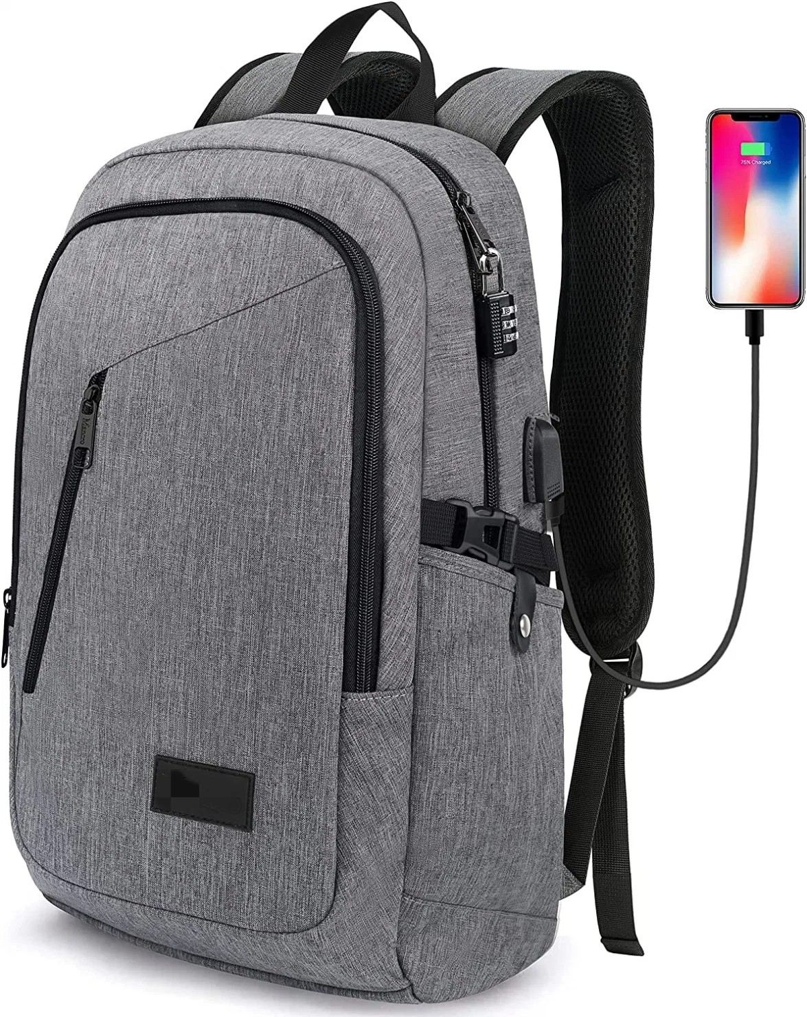 15.6 in Anti-Theft Business College School Nylon Laptop Bag for Men Women with USB Charging Port Lock