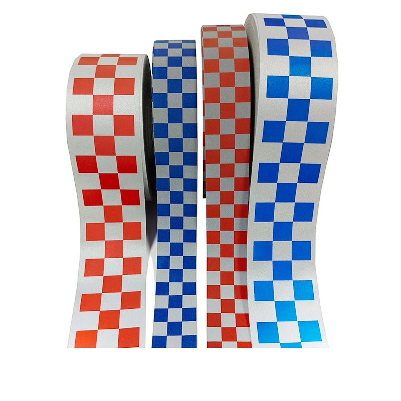 Custom Grey Reflective Tape Tc Material Reflect Tape with Blue/Red Check Pattern