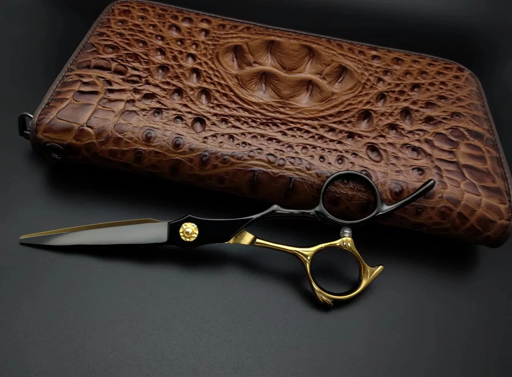 Flat Shear Electroplated Black Gold Hair Scissors