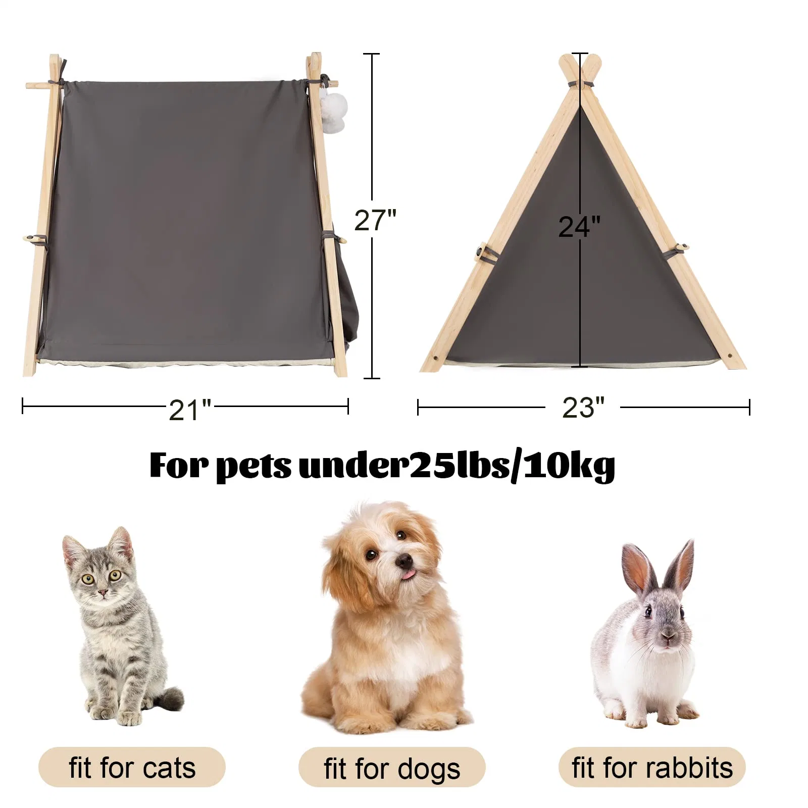 Pet Teepee Tent with Mat for Large Dogs Cats Portable House