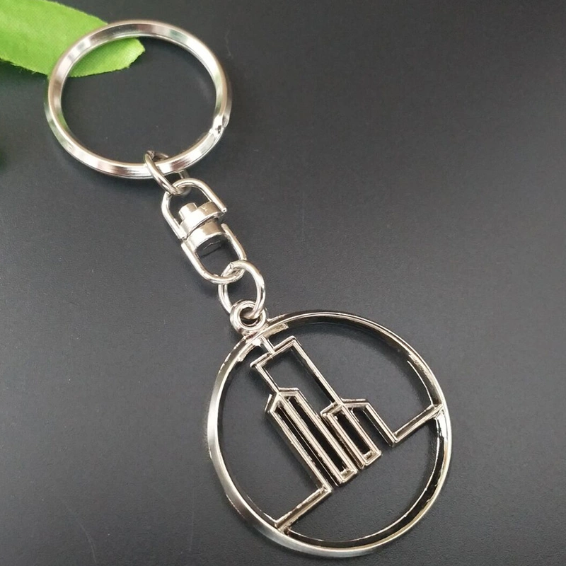 Manufacturer Custom Blanks Company Logo Metal Key Chain Zinc Alloy Circle Tower Nickel Plated Souvenir Key Ring for Promotion Gift (KC07)