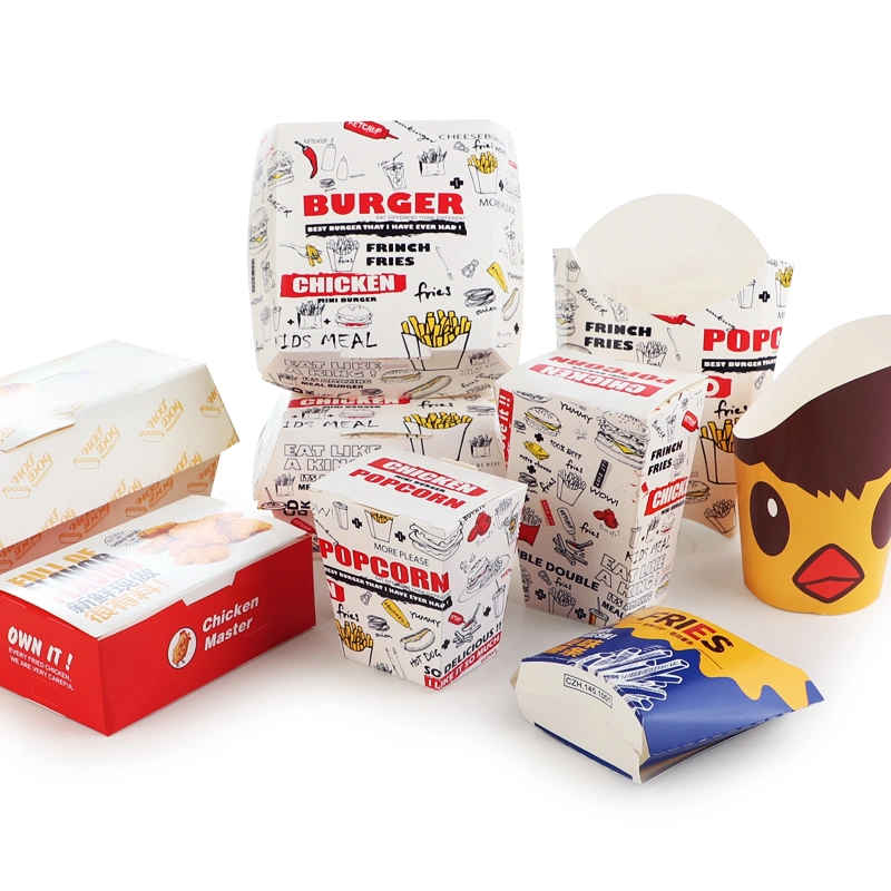 Desgravable Takeaway Embalaje rápido de alimentos Contenedores de alimentos Cajas de papel Pizza Contenedor Caja de almuerzo impresión Libro Servicio Puzzle Caja de papel hamburguesa Envasado de alimentos