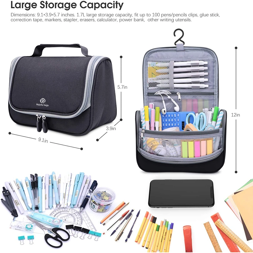 Big Capacity Pen Pencil Case Holder Bag Pen Organizer Pouch Stationery Box Oxford Cloth Dry-Wet Separation Portable Travel Hanging Pen Bag