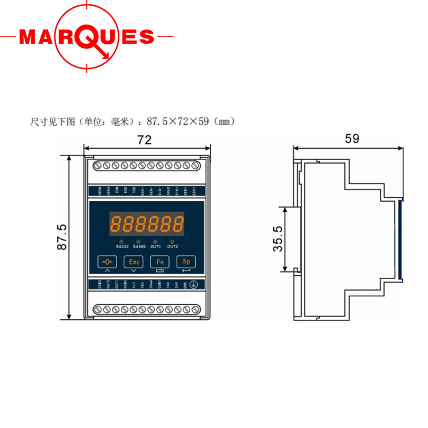 ABS Rail Installation Weight Transmitter with 6bit LED Display