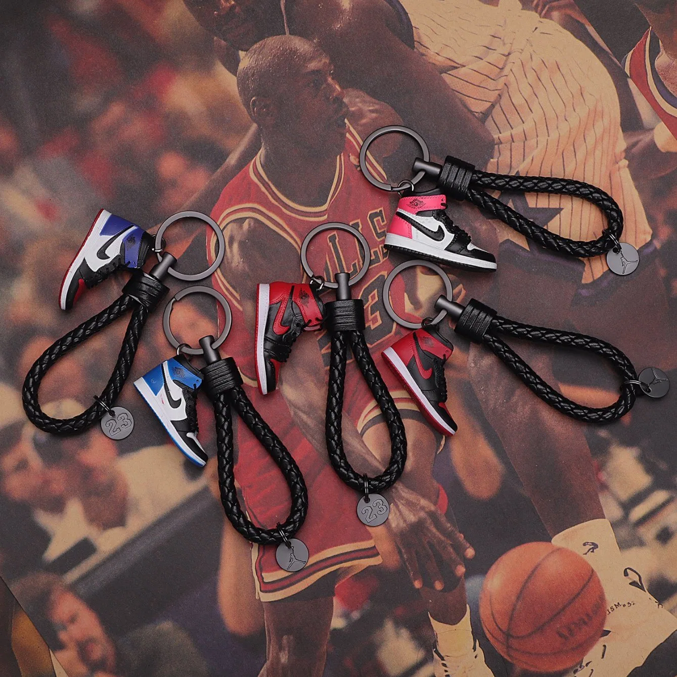 2021 Rubber PVC Air Jordan Retro 1 3 4 Shoes Sneakers Keychains Toys Promotion Key Ring