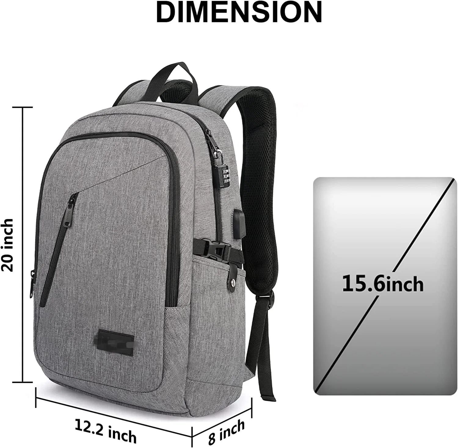 15.6 in Anti-Theft Business College School Nylon Laptop Bag for Men Women with USB Charging Port Lock