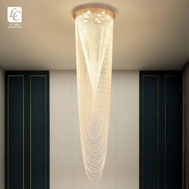 O estilo luxuoso hotel Villa escadaria LED de longa Classic lustre de cristal Light