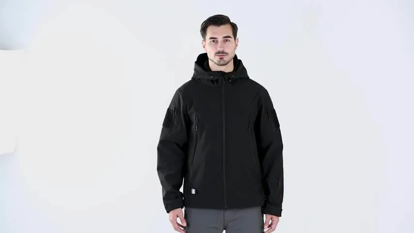 Les hommes de plein air Soft Shell à capuchon étanche noir veste tactique de la randonnée pédestre Camping coupe-vent vestes pour hommes pour l'hiver