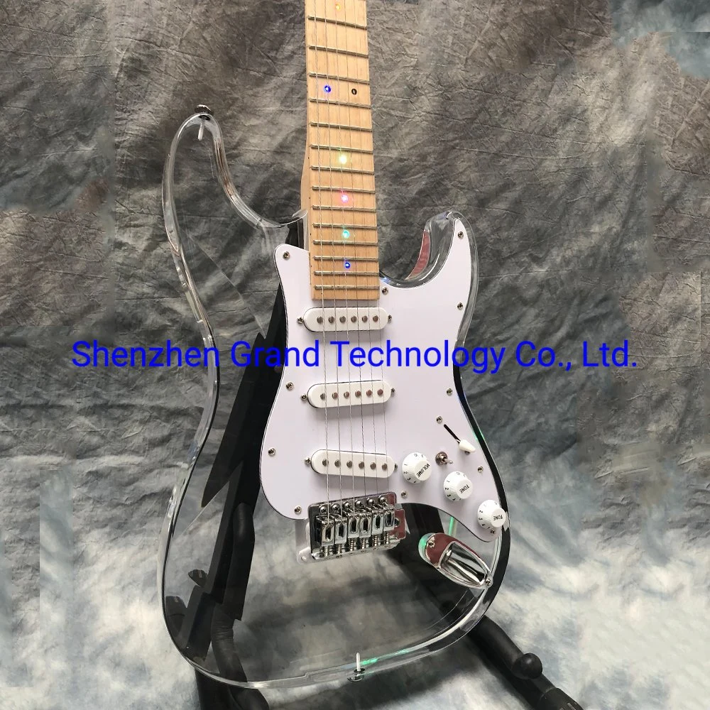 Guitarra Eléctrica Acrílica de plástico transparente a medida con luces LED Multicolor