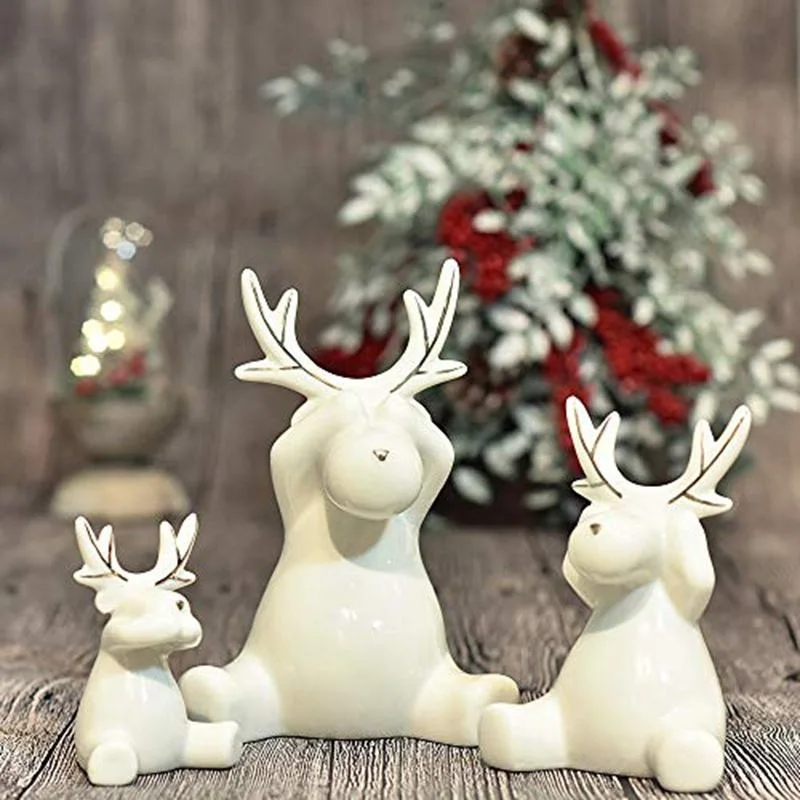 White Reindeer Design Tabletop Ceramic Decoration Christmas Ornament