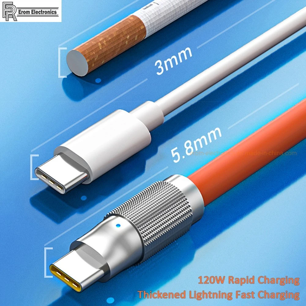 Cables de datos USB OEM/ODM de 120W 6A de aleación de zinc Tipo C con indicador LED grueso para carga rápida y transferencia de datos para teléfonos