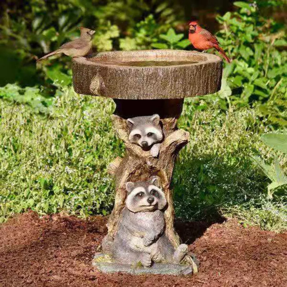 Raccoon Water Tray Sculpture, Resin Waterproof Bird Bath Tray Statues Wyz21204