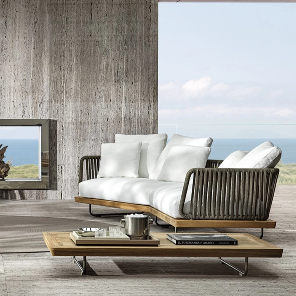 Европейский стиль балкон веревки диван плетеной плетеной диван патио Loveseat алюминиевая рама сад диваны мебель для установки вне помещений