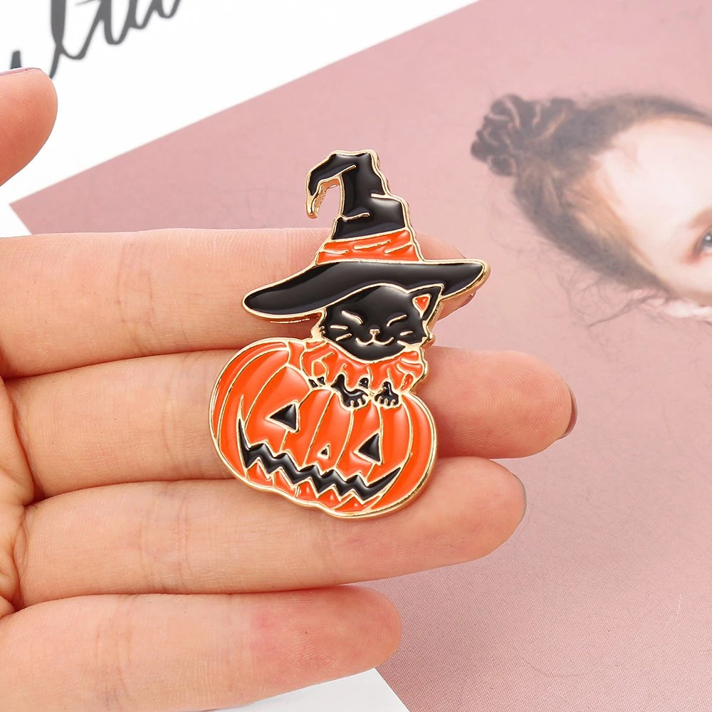 Enamel Black Halloween Cartoon High Quality 3D Safety Pins Custom Metal Gold Plated Pumpkin Party Decoration Badge Lapel Pins