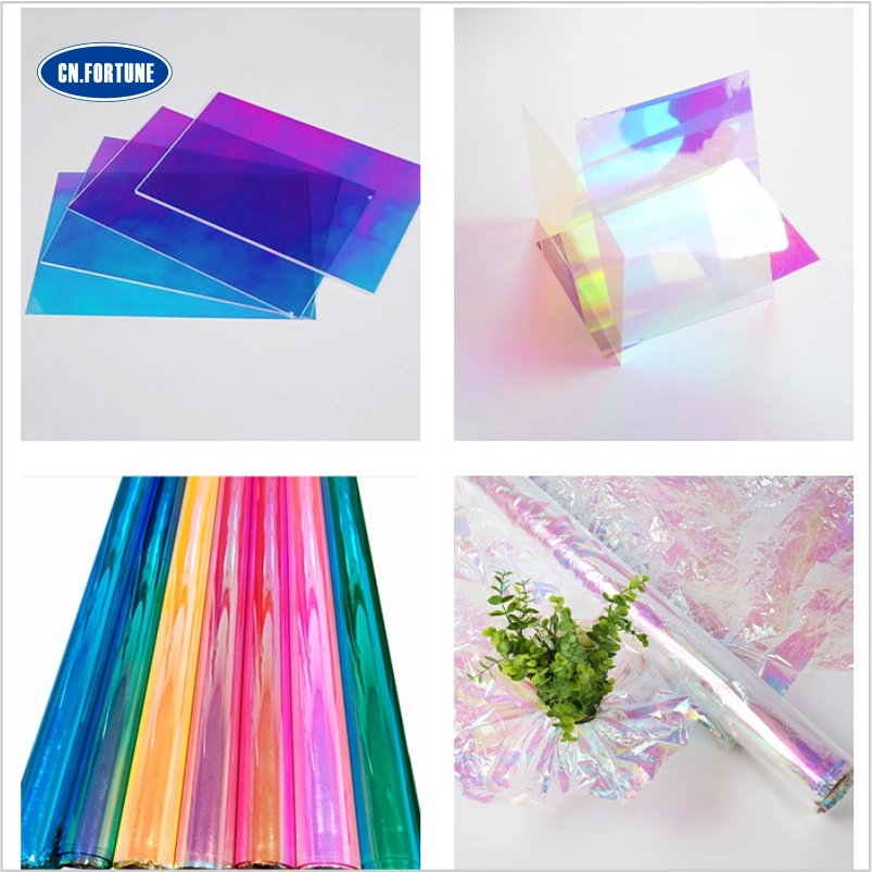 0.35-0.4mm Holographic Dichroic Mirror Reflective Transparent PVC Clear Plastic Film for Shoe/Bag/Decorative Making