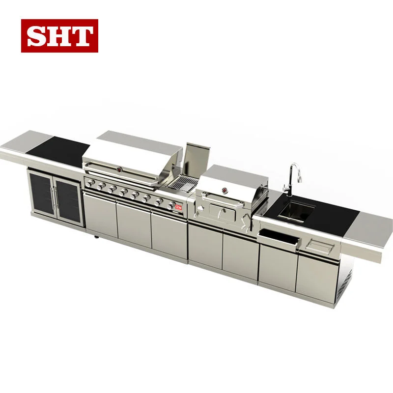 BBQ Gas Grill 8 Burners Modular Outdoor Kitchen Design Cabinet