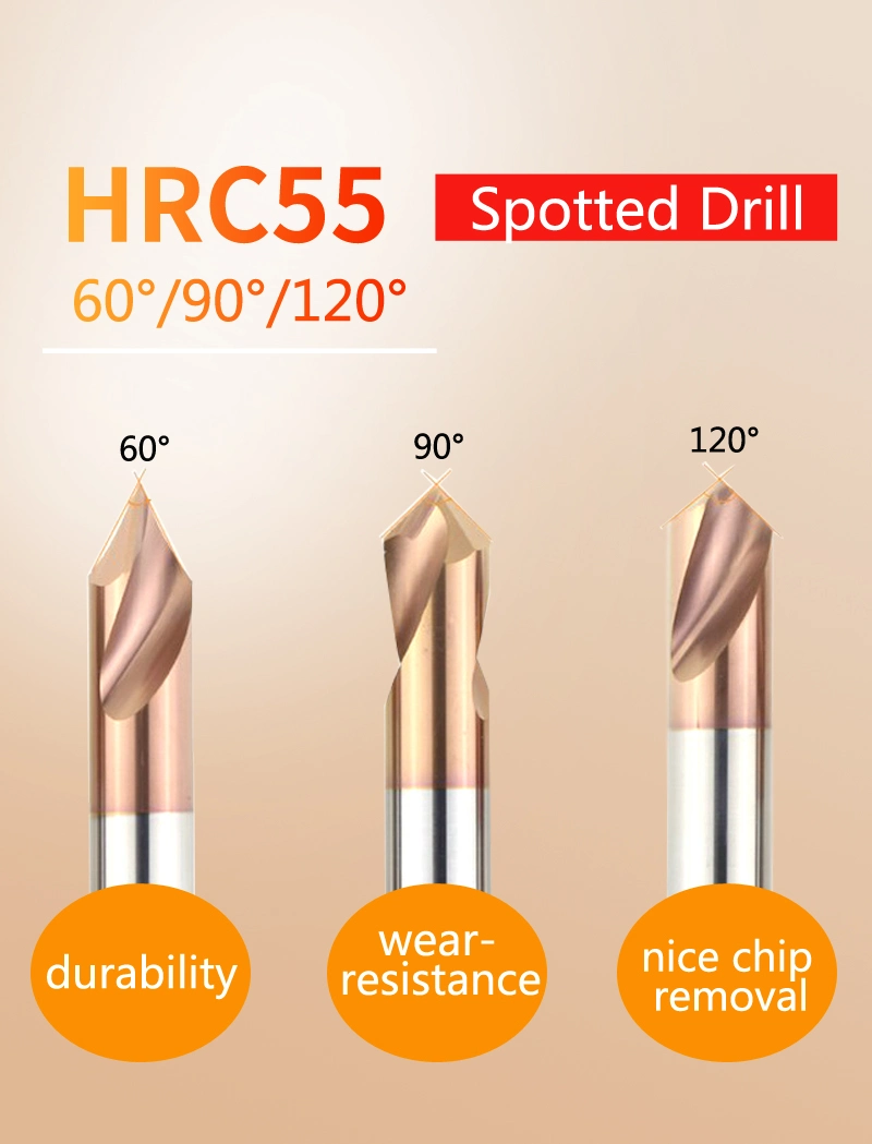 HRC55 CNC Tungsten Drill Tool Metal Solid Carbide Cutting Bits Spot Drilling Bit