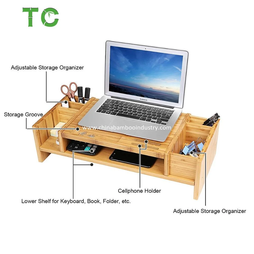 Wholesale/Supplier 2-Tier Bamboo Desk Monitor Riser Stand - Desk Storage Organizer for Home and Office Computer Desk Laptop