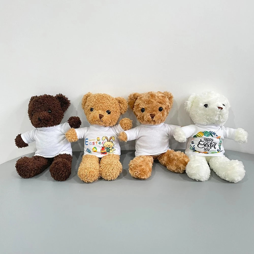 USA Warehouse Blank Sublimation Cute Plush Teddy Bear Toy Clothes Tee T Shirts Teddy Bear Plush Toy with White T Shirt 30 Cm